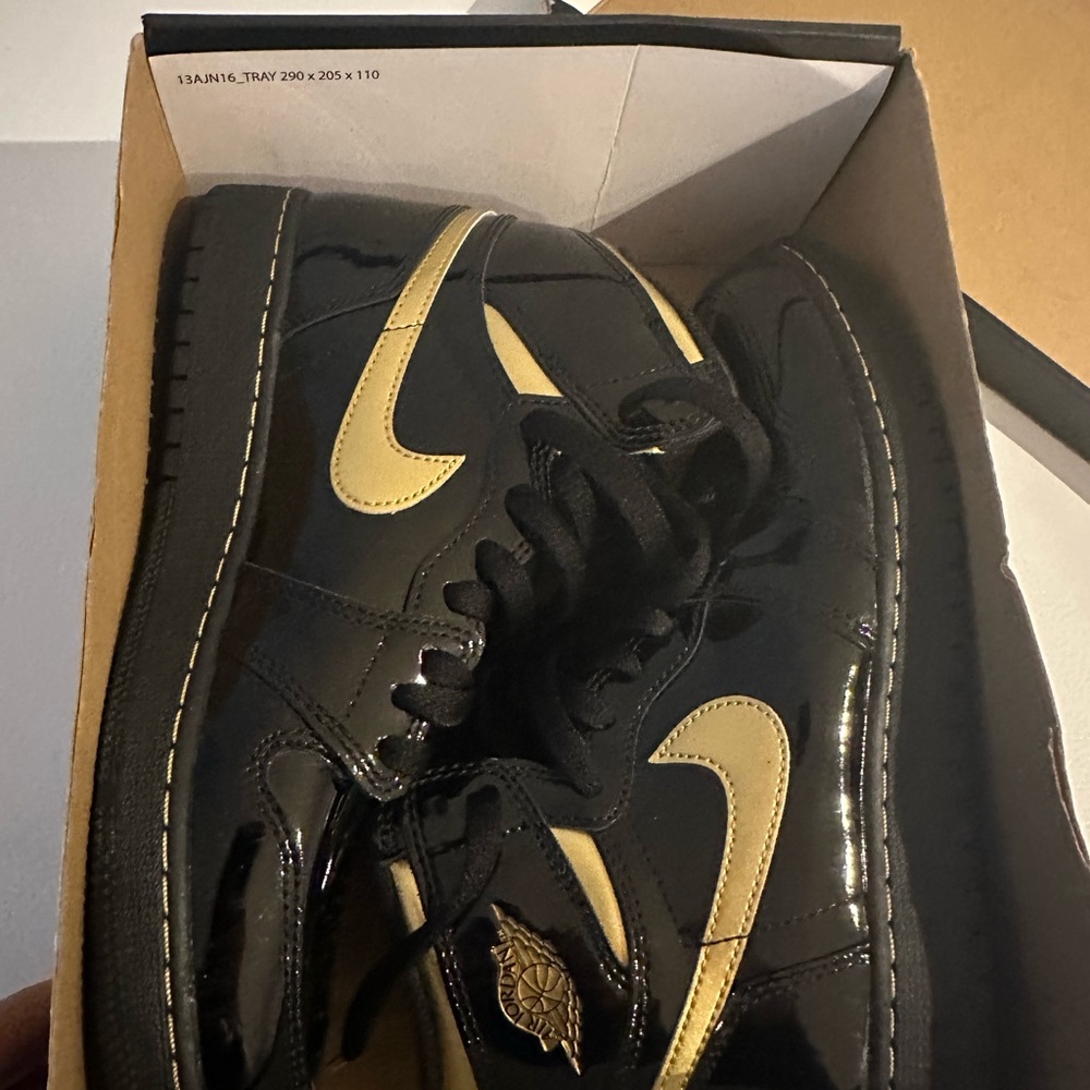 Nike Black and Gold Patent Leather High-Top Sneakers